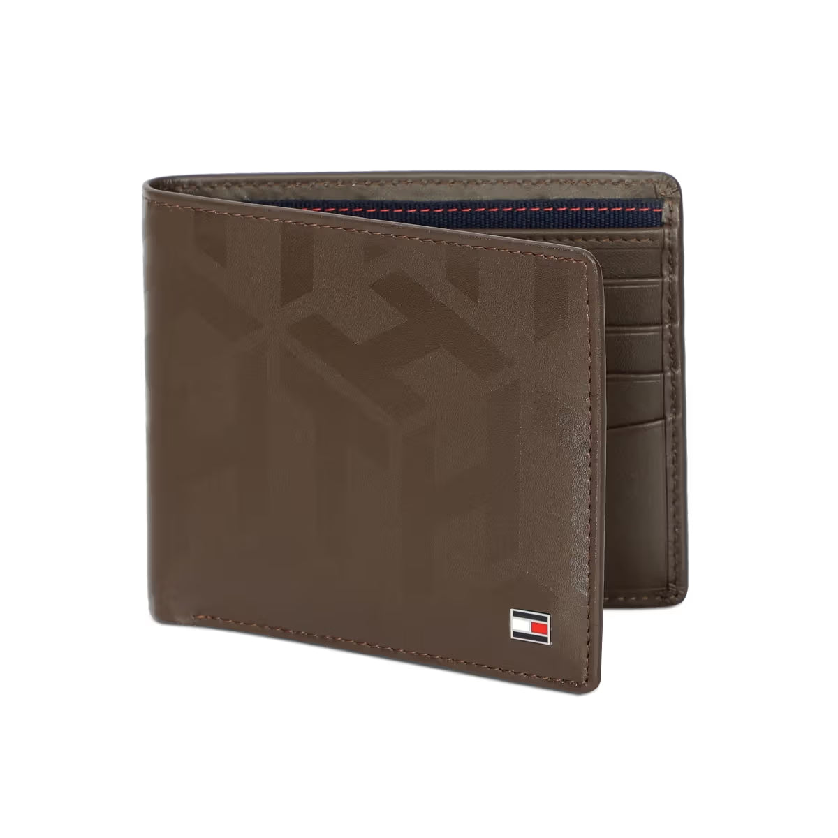 Tommy Hilfiger Arke Mens Leather Slim Fold Wallet Print Brown