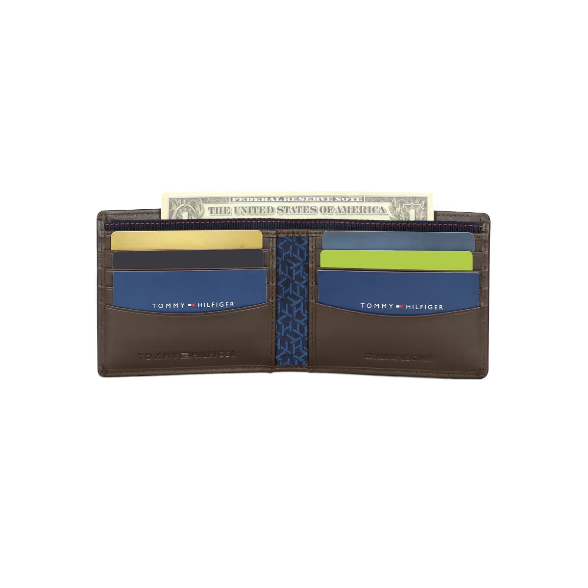 Tommy Hilfiger Arke Mens Leather Slim Fold Wallet Print Brown