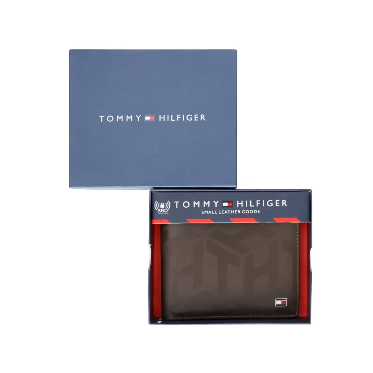 Tommy Hilfiger Arke Mens Leather Slim Fold Wallet Print Brown